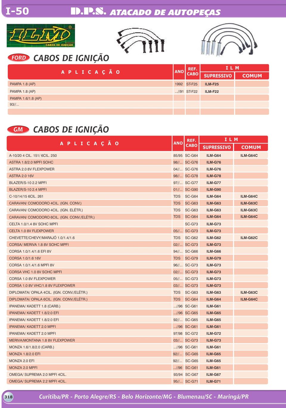 .. SC-G77 ILM-G77 BLAZER/S-10 2.4 MPFI 01//... SC-G90 ILM-G90 C-10/14/15 6CIL. 261 TDS SC-G64 ILM-G64 ILM-G64C CARAVAN/ COMODORO 4CIL. (IGN. CONV.) TDS SC-G63 ILM-G63 ILM-G63C CARAVAN/ COMODORO 4CIL.