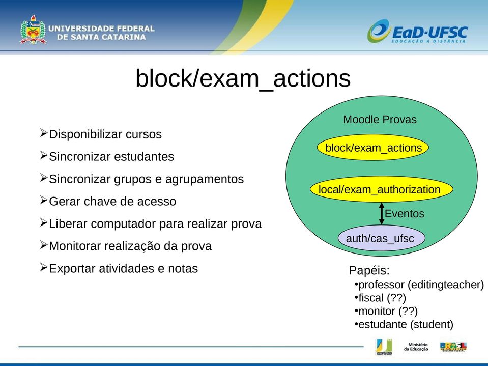 realização da prova Exportar atividades e notas Moodle Provas block/exam_actions