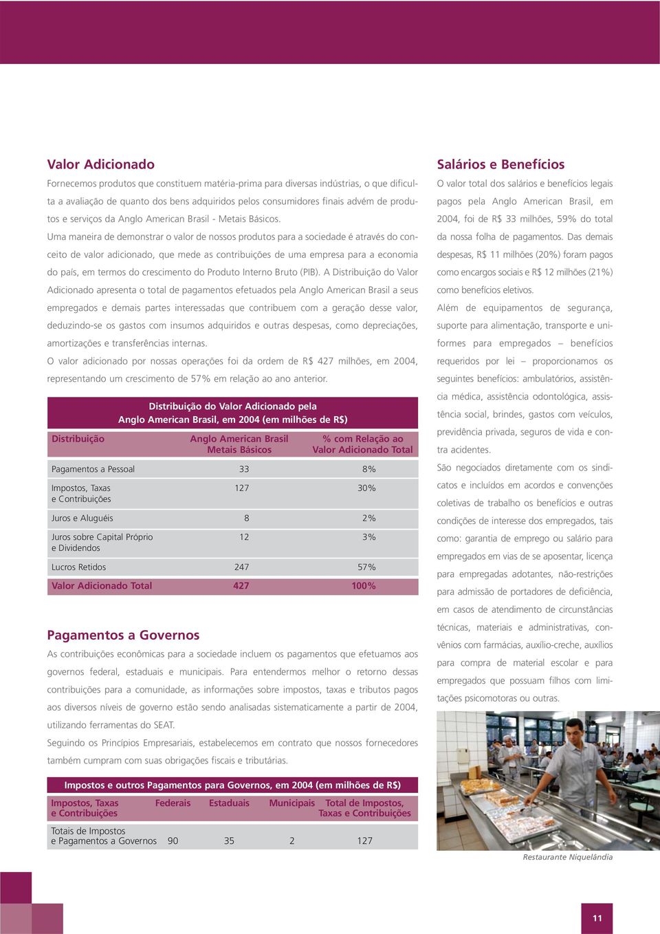 Uma maneira de demonstrar o valor de nossos produtos para a sociedade é através do conceito de valor adicionado, que mede as contribuições de uma empresa para a economia do país, em termos do