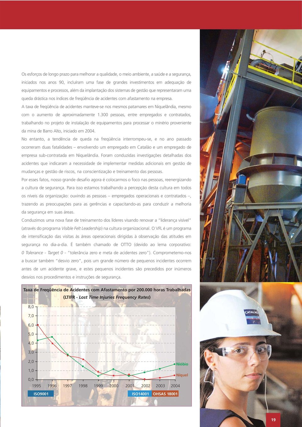 A taxa de freqüência de acidentes manteve-se nos mesmos patamares em Niquelândia, mesmo com o aumento de aproximadamente 1.