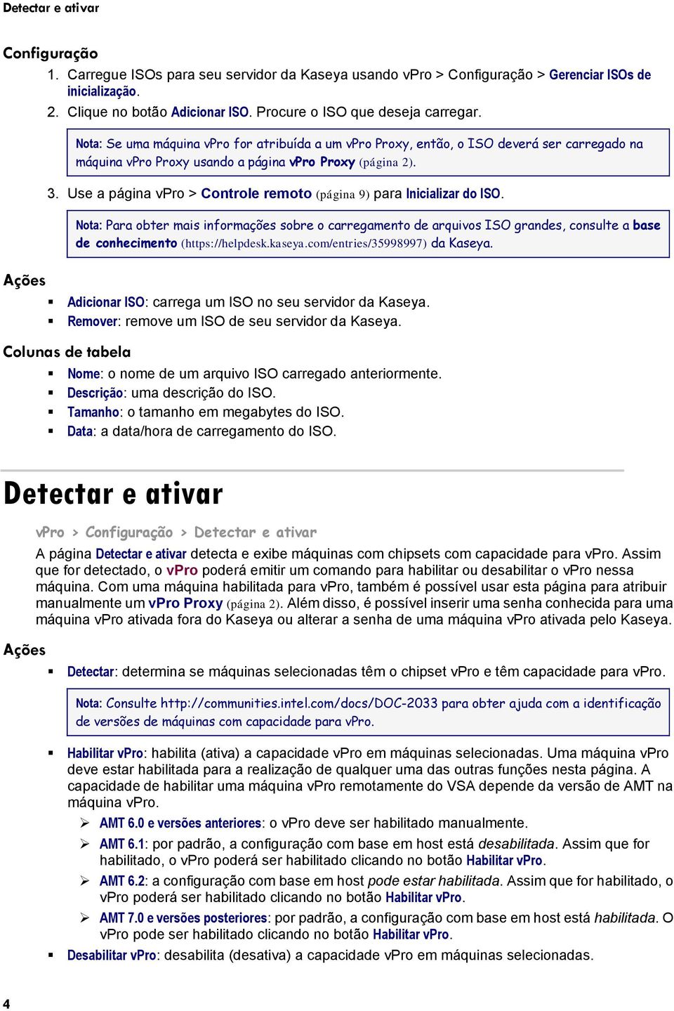 Use a página vpro > Controle remoto (página 9) para Inicializar do ISO.