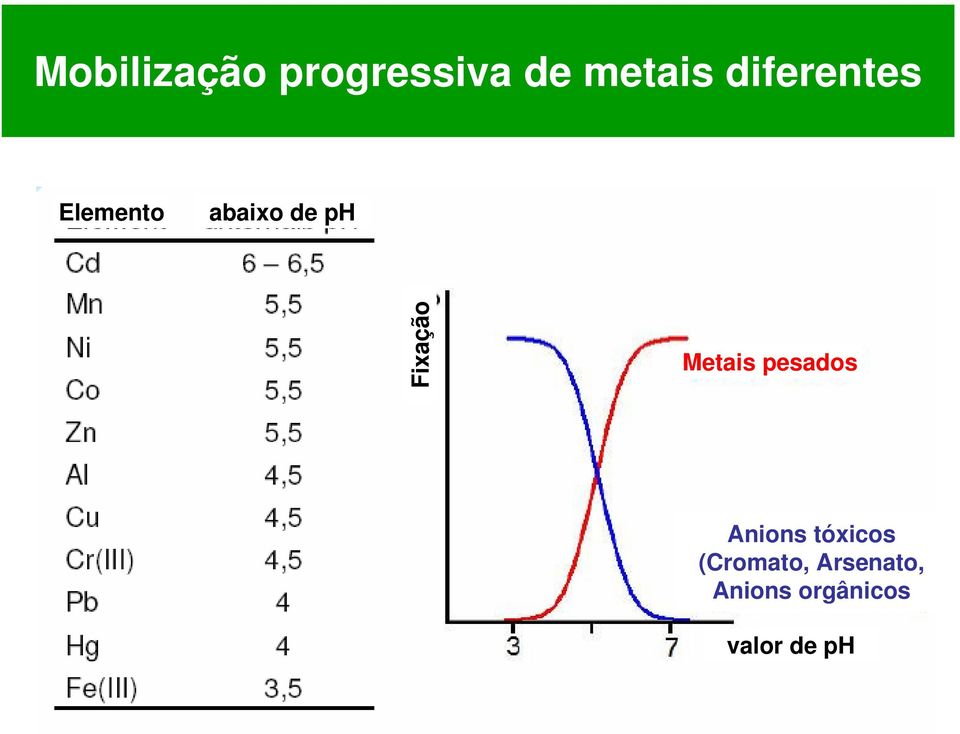 Fixação Metais pesados Anions tóxicos