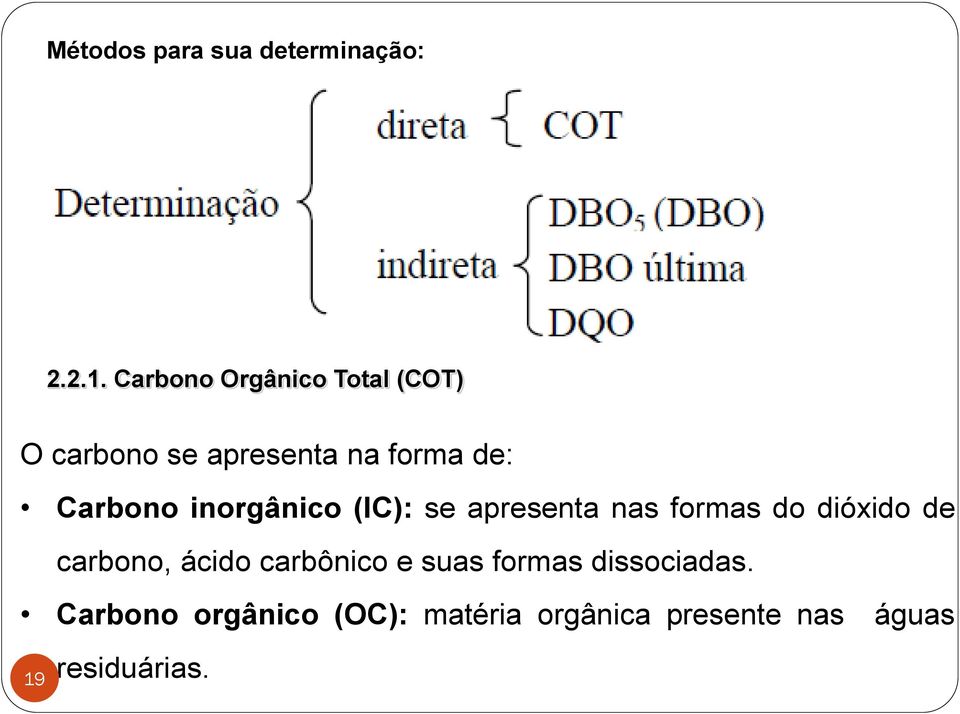 inorgânico (IC): se apresenta nas formas do dióxido de carbono, ácido