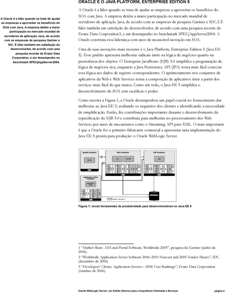 É líder também em satisfação do desenvolvedor, de acordo com uma pesquisa recente da Evans Data Corporation, e em desempenho no benchmark SPECjAppServer2004.