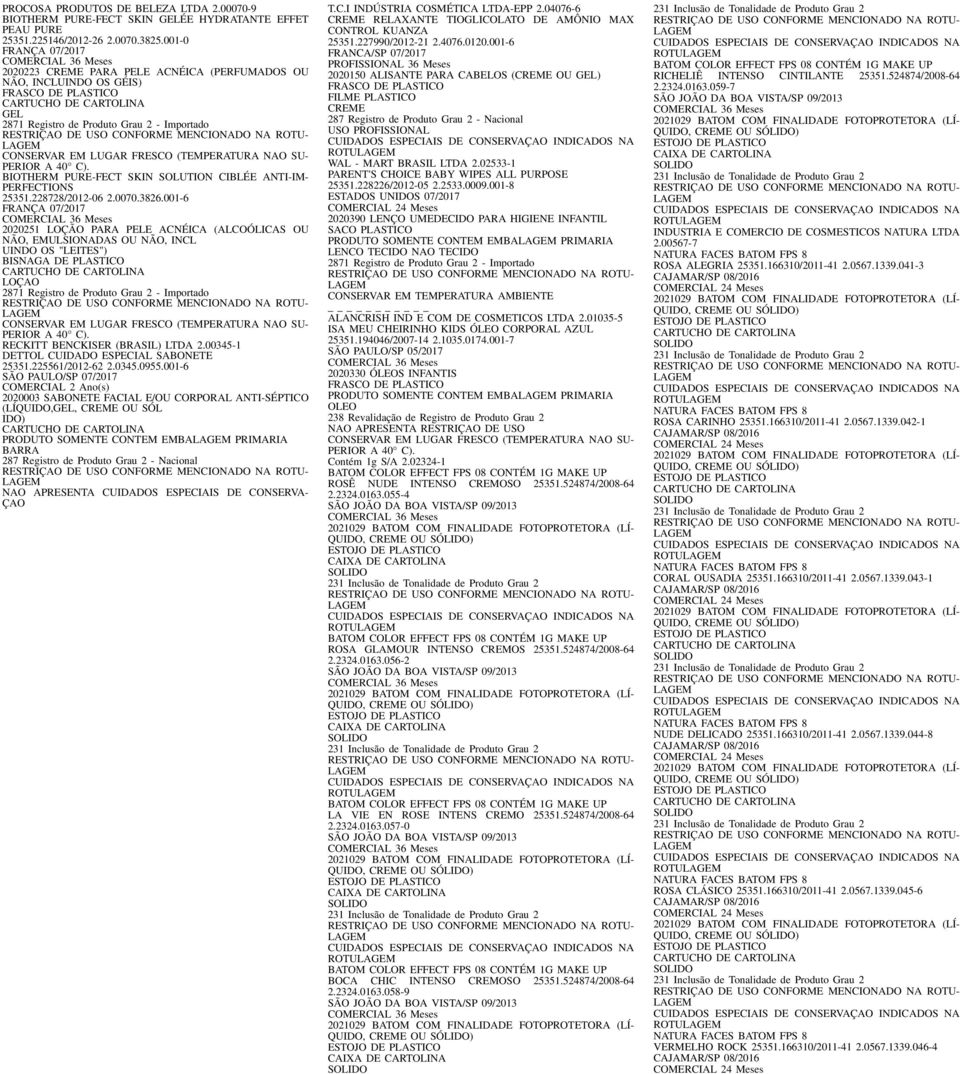 EMULSIONADAS OU NÃO, INCL UINDO OS "LEITES") LO PERIOR A 40 C) RECKITT BENCKISER (BRASIL) LTDA 200345-1 DETTOL CUIDADO ESPECIAL SABONETE 25351225561/2012-62 203450955001-6 2020003 SABONETE FACIAL