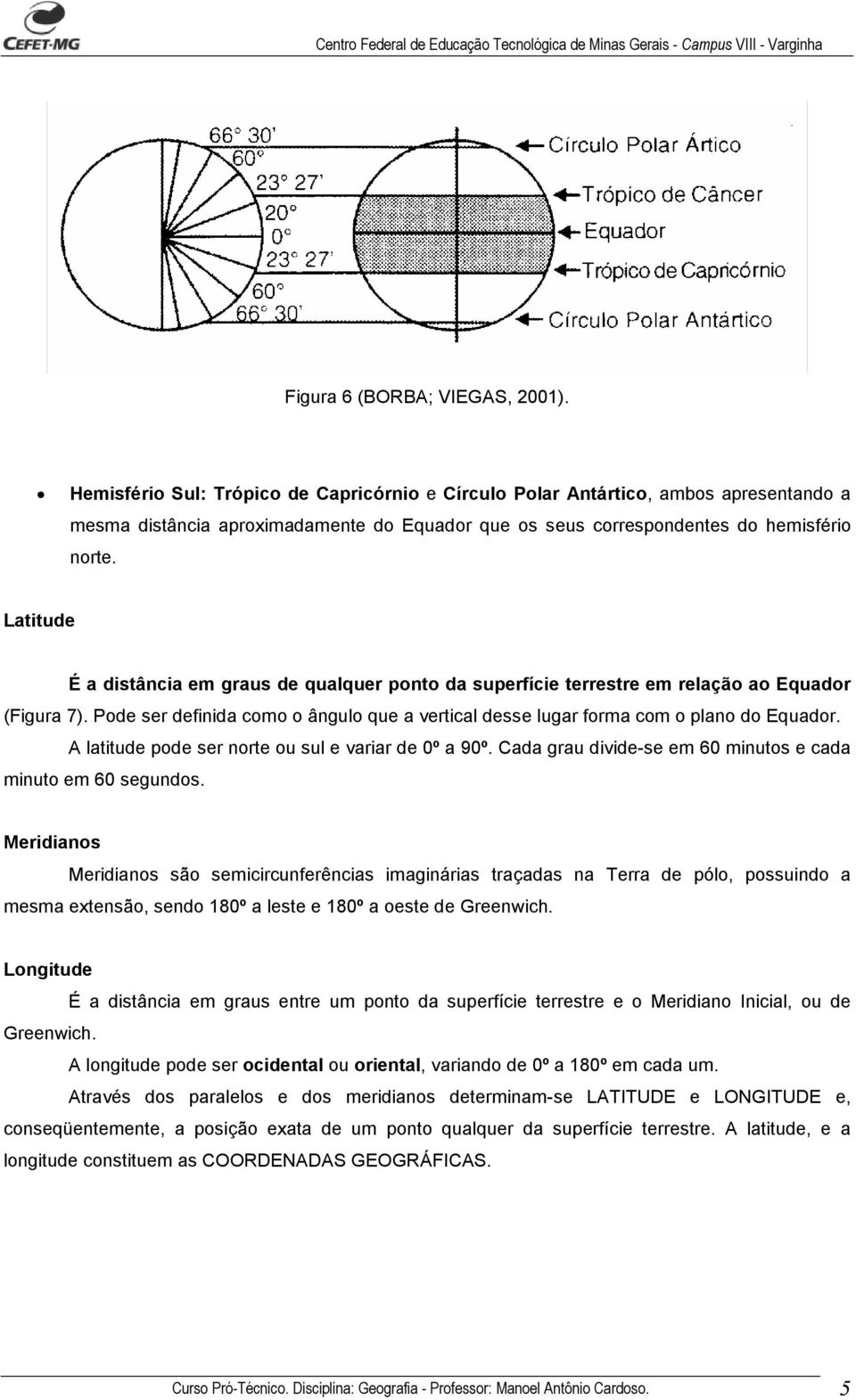 Latitude É a distância em graus de qualquer ponto da superfície terrestre em relação ao Equador (Figura 7). Pode ser definida como o ângulo que a vertical desse lugar forma com o plano do Equador.