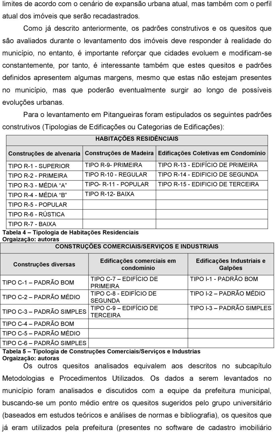 que cidades evoluem e modificam-se constantemente, por tanto, é interessante também que estes quesitos e padrões definidos apresentem algumas margens, mesmo que estas não estejam presentes no