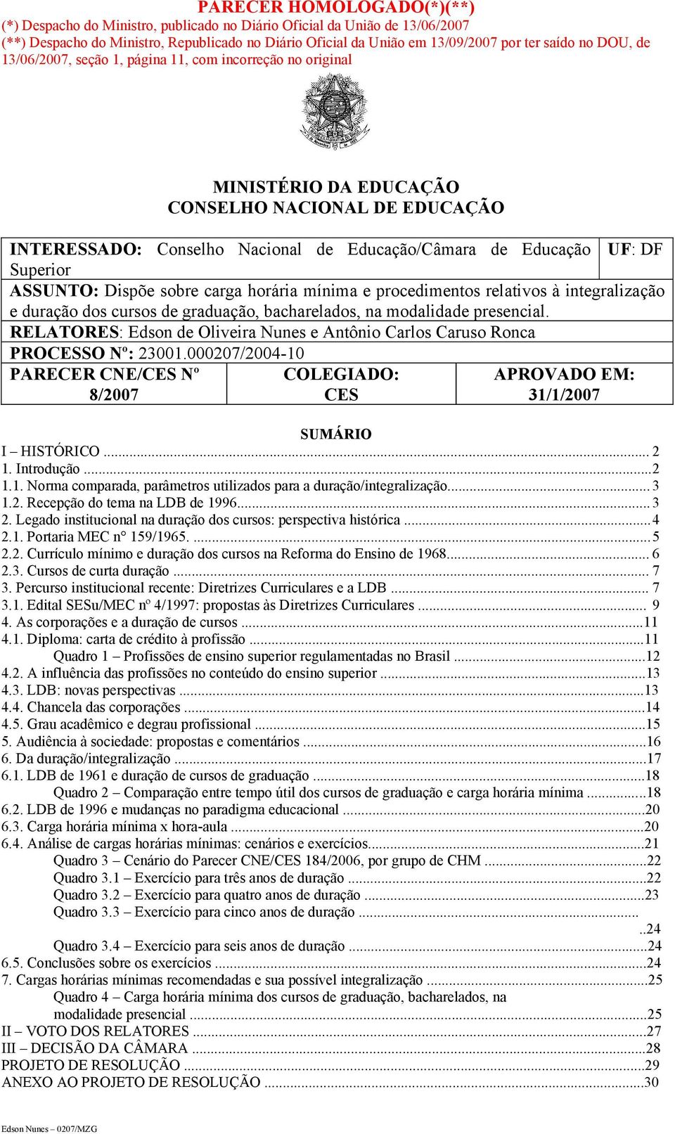 ASSUNTO: Dispõe sobre carga horária mínima e procedimentos relativos à integralização e duração dos cursos de graduação, bacharelados, na modalidade presencial.