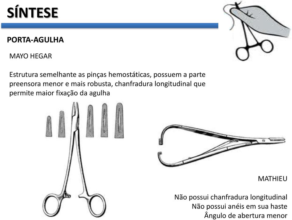 chanfradura longitudinal que permite maior fixação da agulha MATHIEU