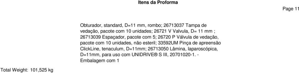 pacote 0 unidades, não esteril; 33592UM Pinça de apreensão ClickLine, tenaculum, D=11mm;