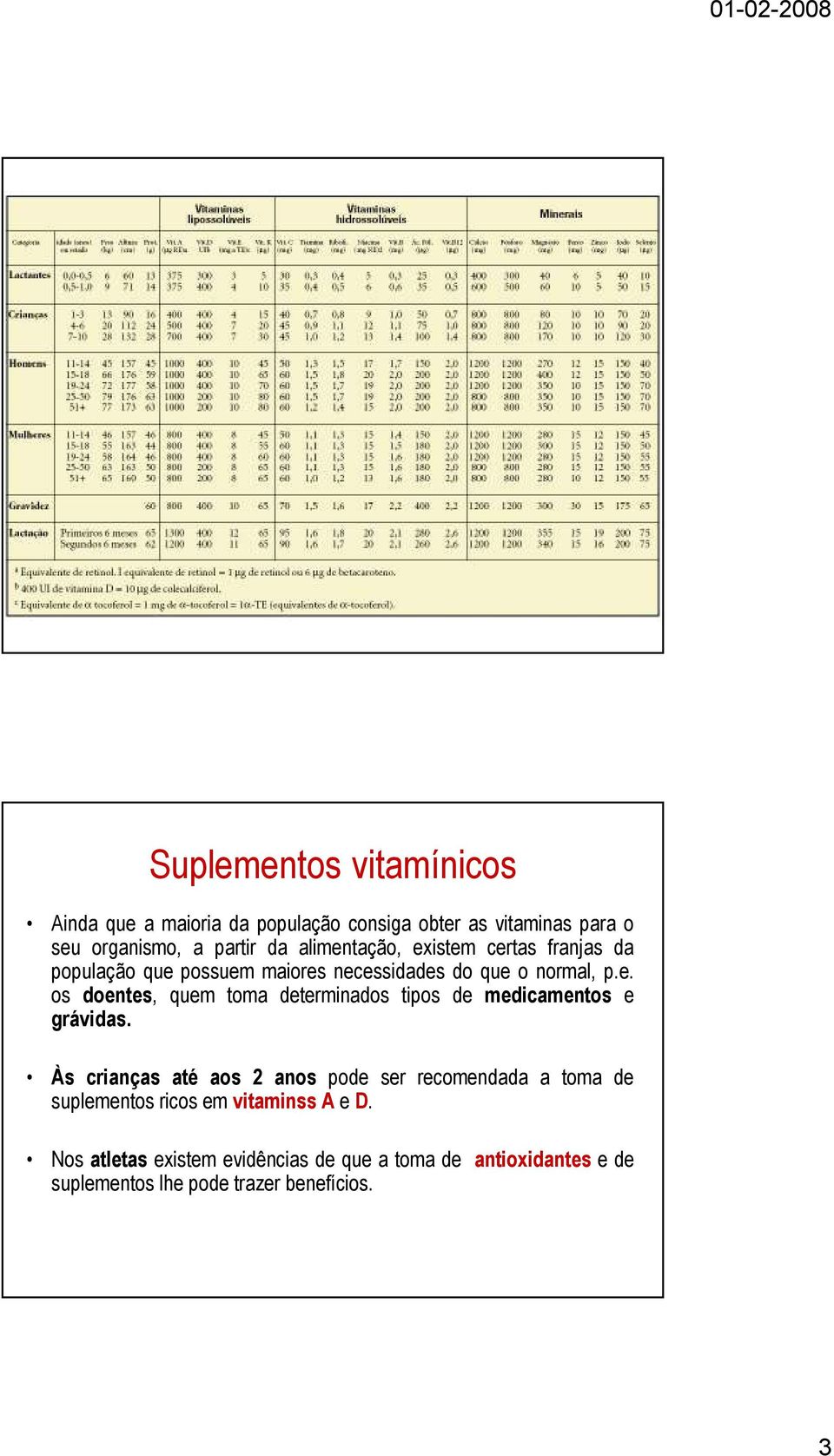 Às crianças até aos 2 anos pode ser recomendada a toma de suplementos ricos em vitaminss A e D.