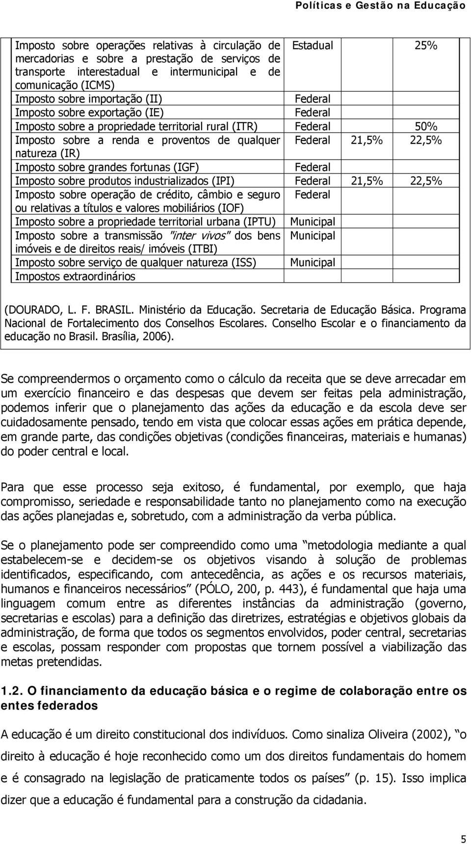 natureza (IR) Imposto sobre grandes fortunas (IGF) Federal Imposto sobre produtos industrializados (IPI) Federal 21,5% 22,5% Imposto sobre operação de crédito, câmbio e seguro Federal ou relativas a