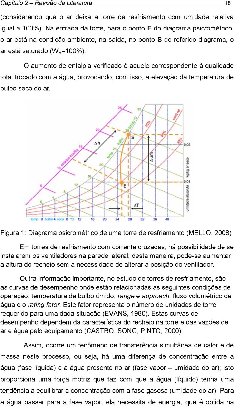 O aumento de entalpia verificado é aquele correspondente à qualidade total trocado com a água, provocando, com isso, a elevação da temperatura de bulbo seco do ar.