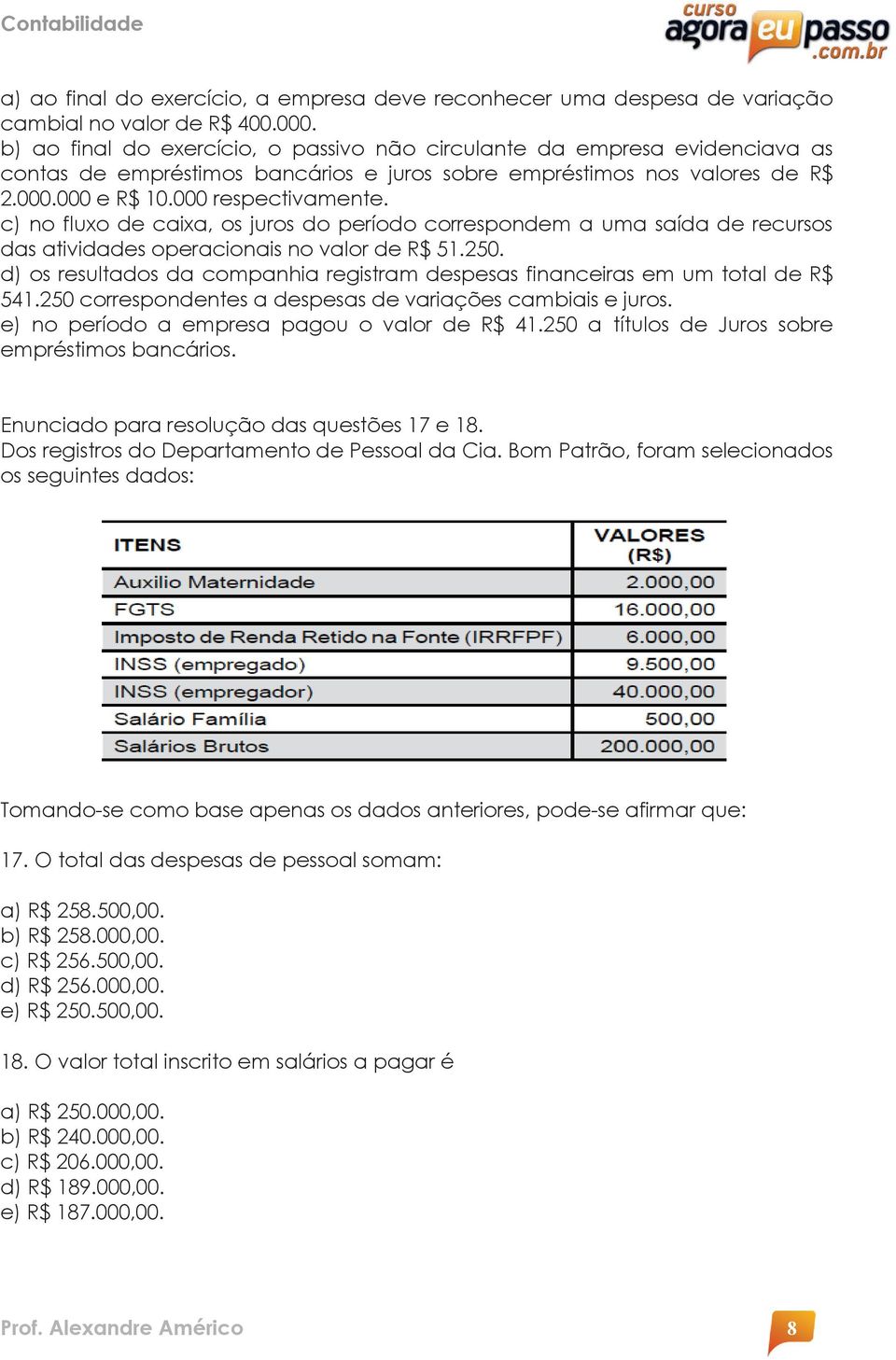 c) no fluxo de caixa, os juros do período correspondem a uma saída de recursos das atividades operacionais no valor de R$ 51.250.