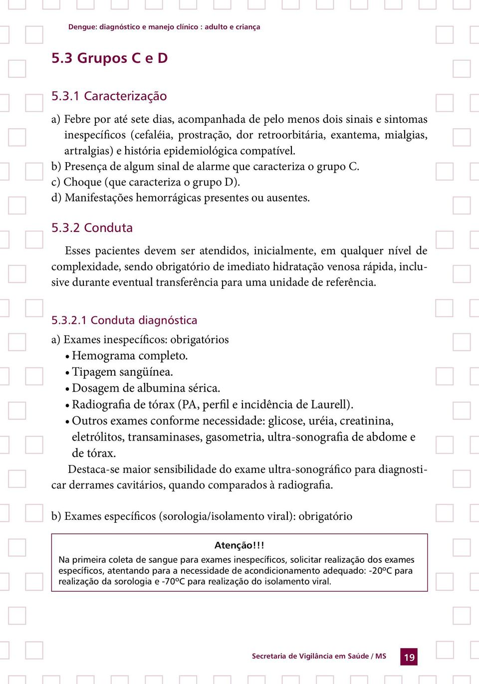 d) Manifestações hemorrágicas presentes ou ausentes. 5.3.