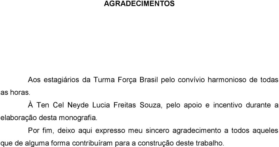 À Ten Cel Neyde Lucia Freitas Souza, pelo apoio e incentivo durante a elaboração