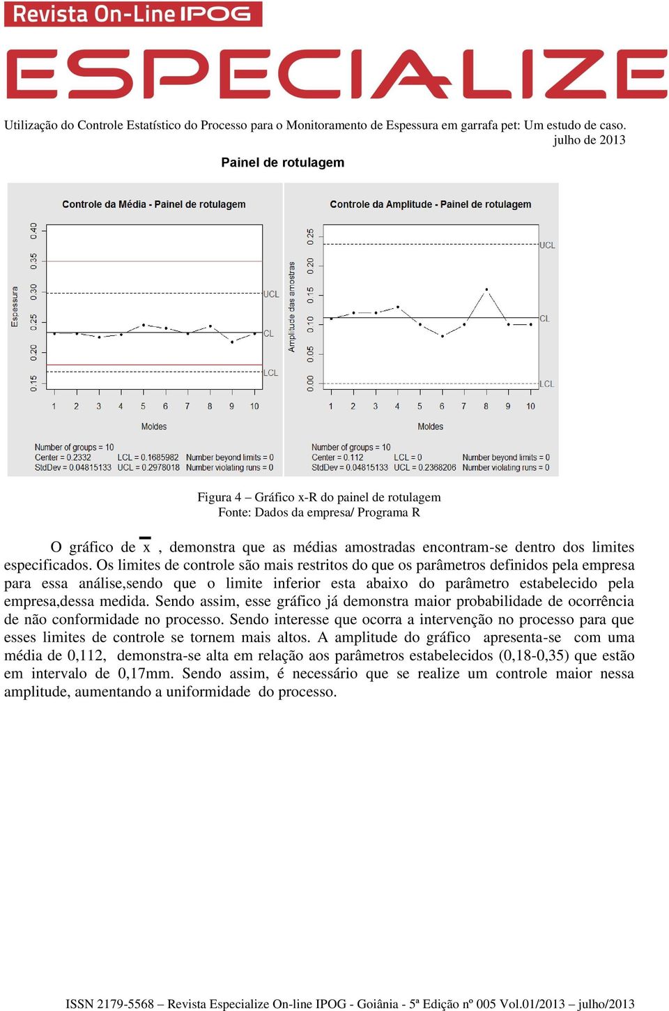 Sendo assim, esse gráfico já demonstra maior probabilidade de ocorrência de não conformidade no processo.