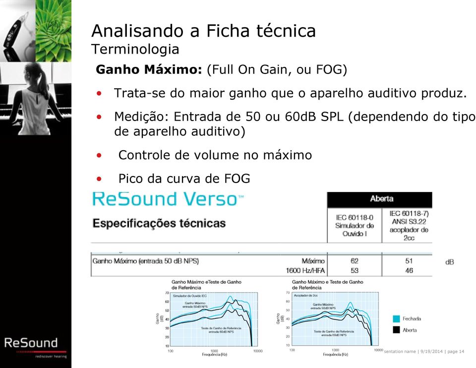 Medição: Entrada de 50 ou 60dB SPL (dependendo do tipo de aparelho