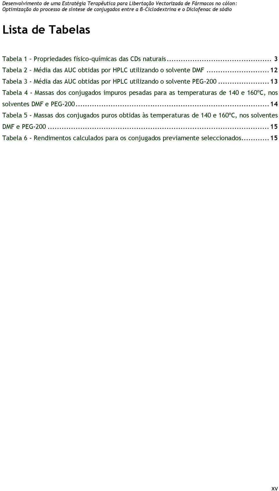 .. 12 Tabela 3 - Média das AUC obtidas por HPLC utilizando o solvente PEG-200.