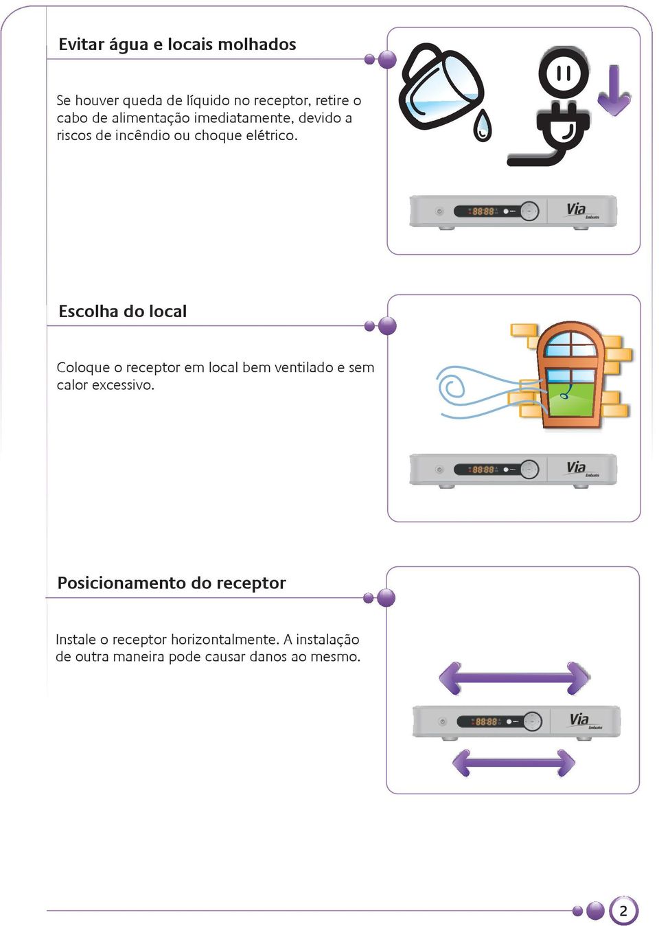 Escolha do local Coloque o receptor em local bem ventilado e sem calor excessivo.
