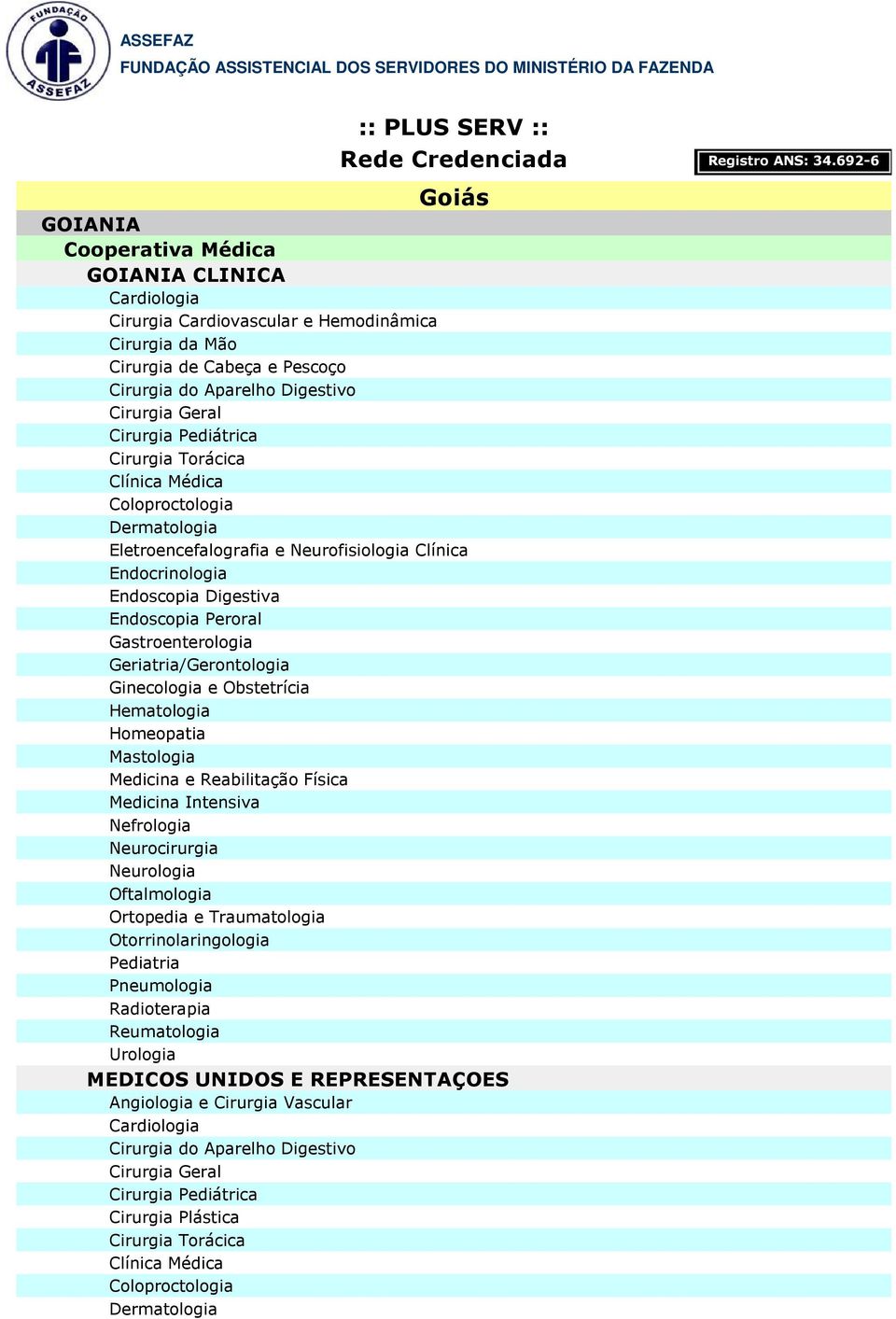 Endocrinologia Geriatria/Gerontologia Hematologia Homeopatia