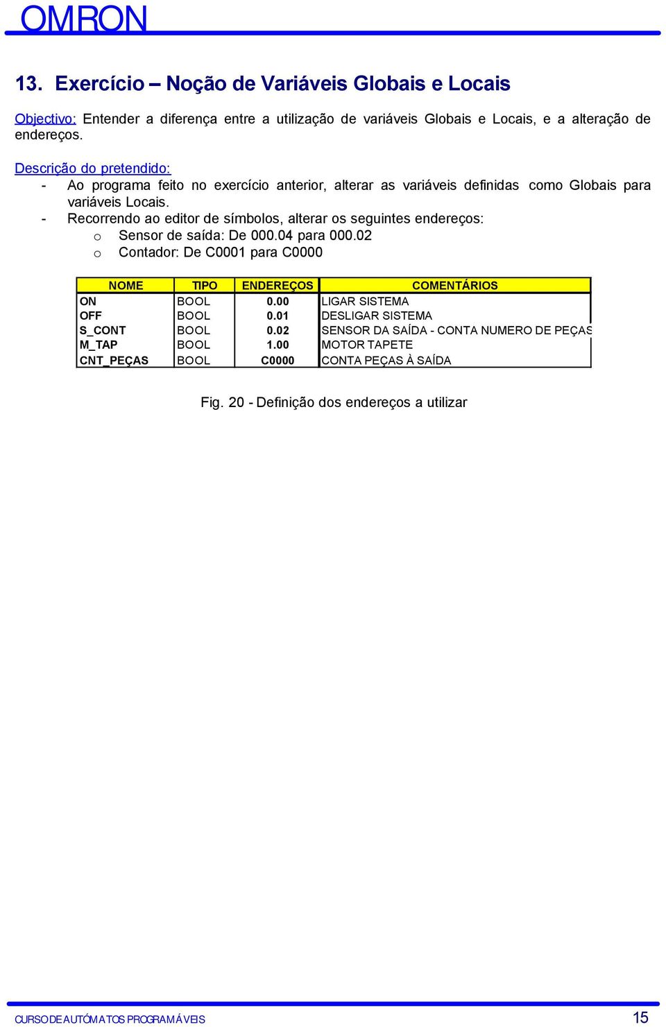 - Recorrendo ao editor de símbolos, alterar os seguintes endereços: o Sensor de saída: De 000.04 para 000.