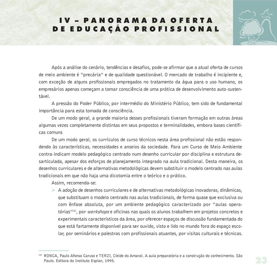 O mercado de trabalho é incipiente e, com exceção de alguns profissionais empregados no tratamento da água para o uso humano, os empresários apenas começam a tomar consciência de uma prática de