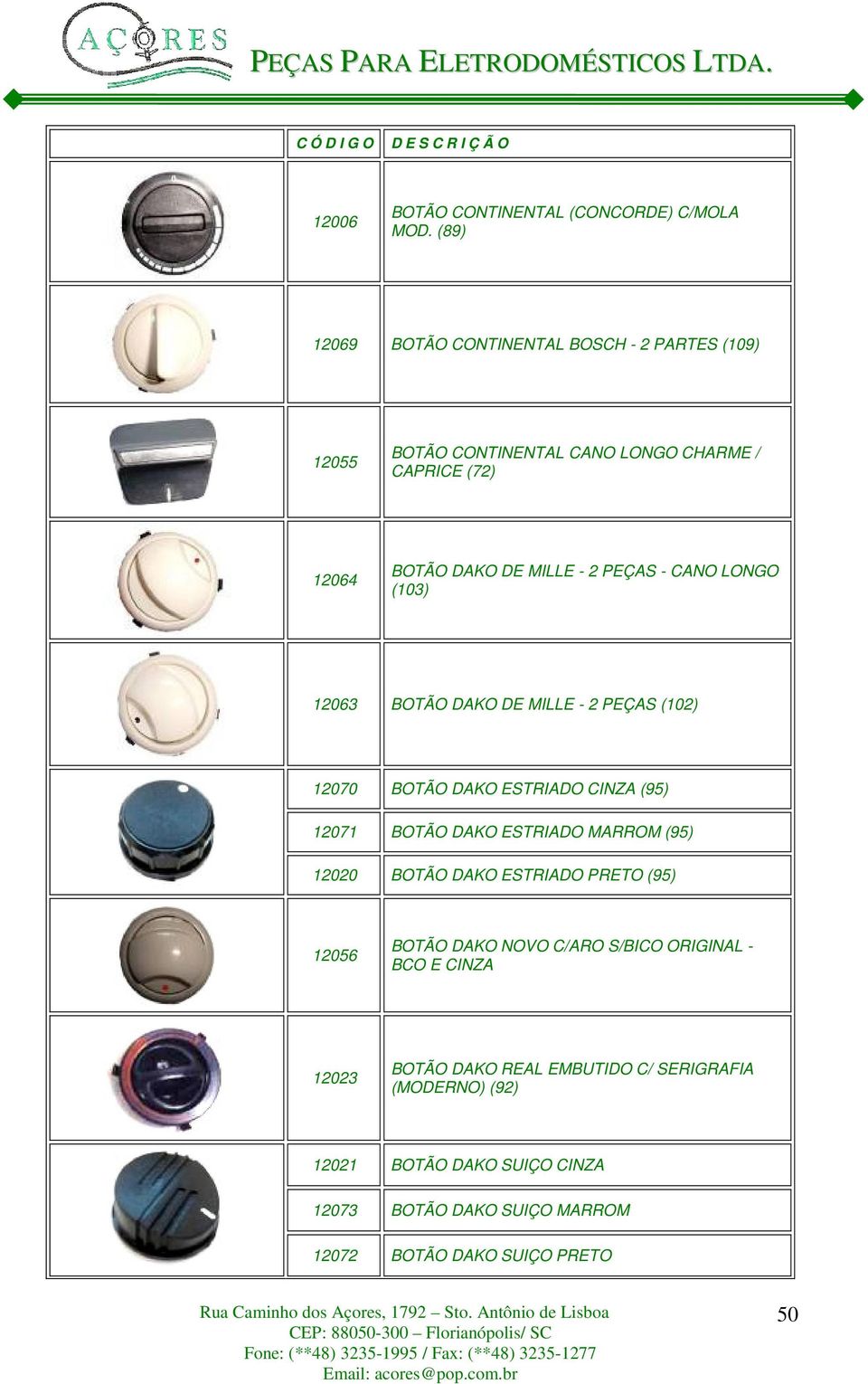 PEÇAS - CANO LONGO (103) 12063 BOTÃO DAKO DE MILLE - 2 PEÇAS (102) 12070 BOTÃO DAKO ESTRIADO CINZA (95) 12071 BOTÃO DAKO ESTRIADO MARROM (95)