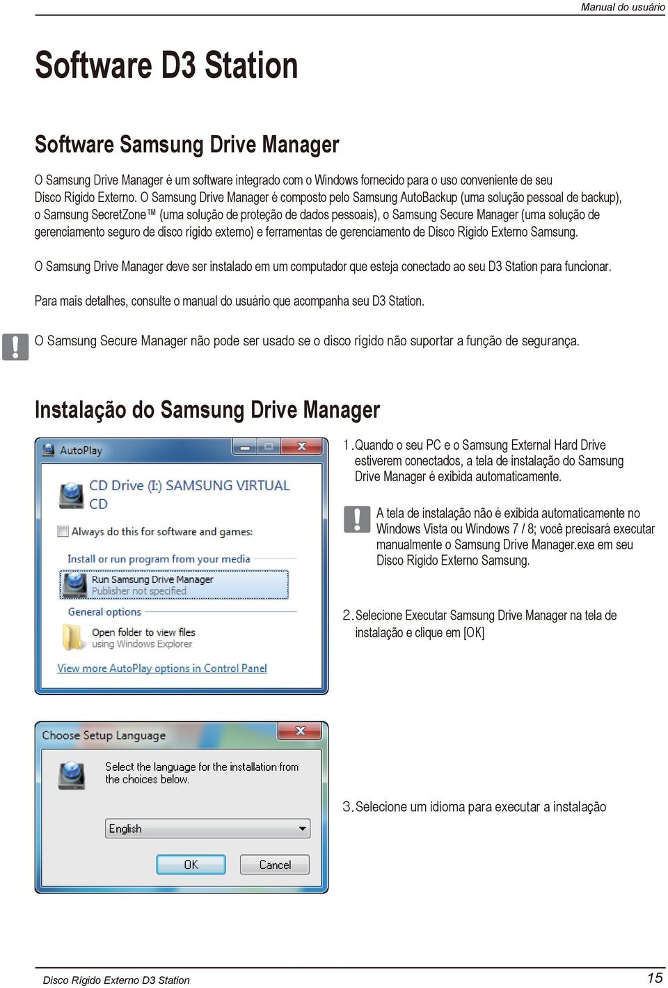 gerenciamento seguro de disco rígido externo) e ferramentas de gerenciamento de Disco Rígido Externo Samsung.