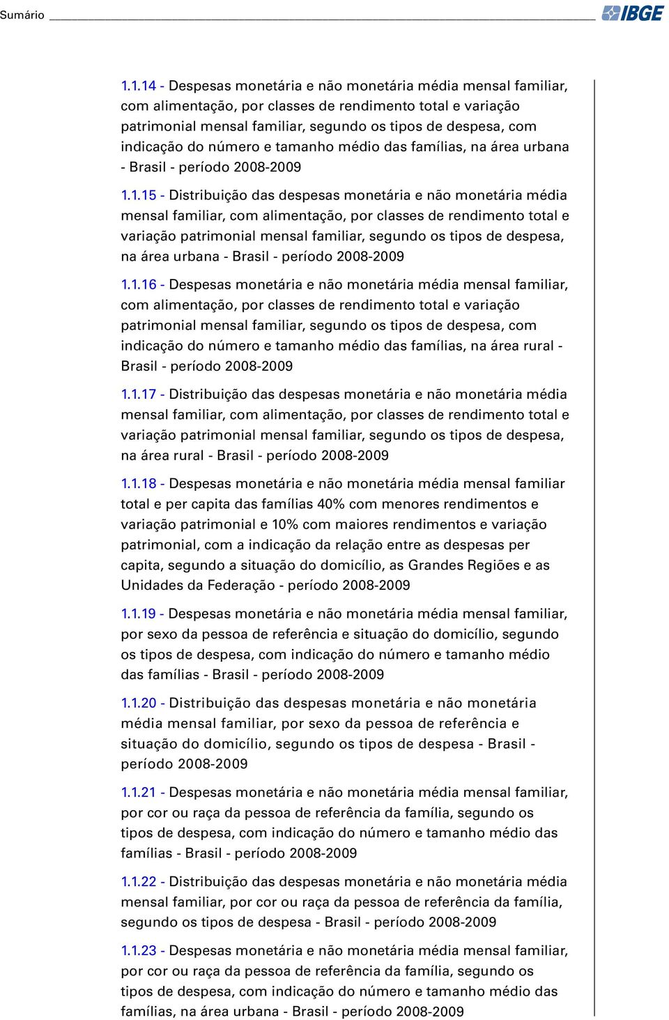 médio ds fmílis, n áre urbn - Brsil - período 2008-2009 1.