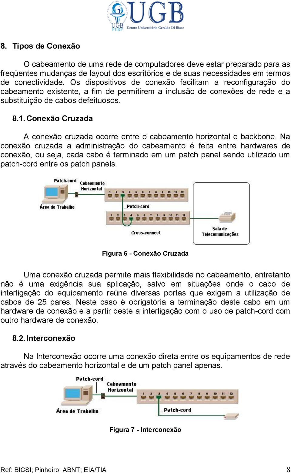 Conexão Cruzada A conexão cruzada ocorre entre o cabeamento horizontal e backbone.