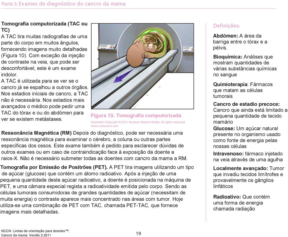 Nos estadios iniciais de cancro, a TAC não é necessária. Nos estadios mais avançados o médico pode pedir uma TAC do tórax e/ou do abdómen para ver se existem metástases. Figura 10.