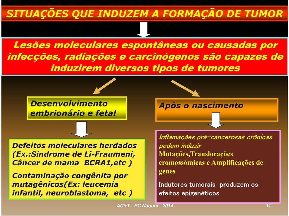 fetal Após o nascimento Defeitos moleculares herdados (Ex.