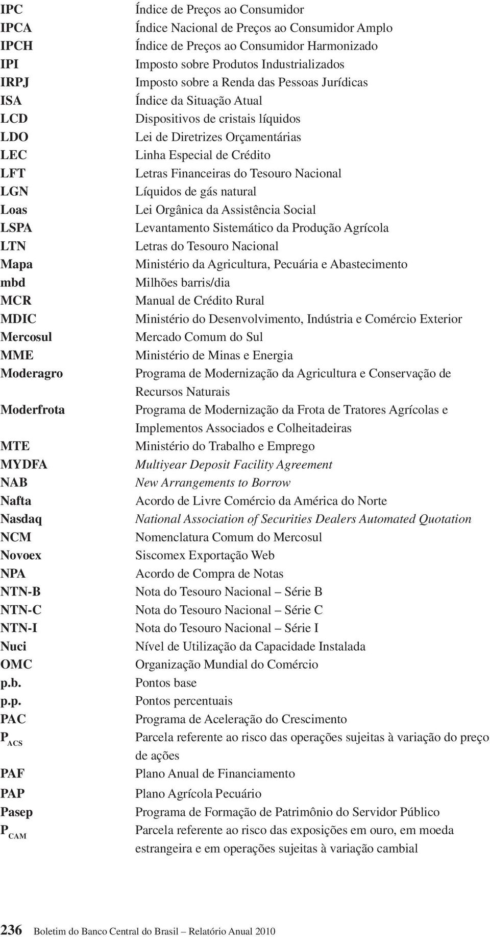 b. p.p. PAC P ACS PAF PAP Pasep P CAM Índice de Preços ao Consumidor Índice Nacional de Preços ao Consumidor Amplo Índice de Preços ao Consumidor Harmonizado Imposto sobre Produtos Industrializados