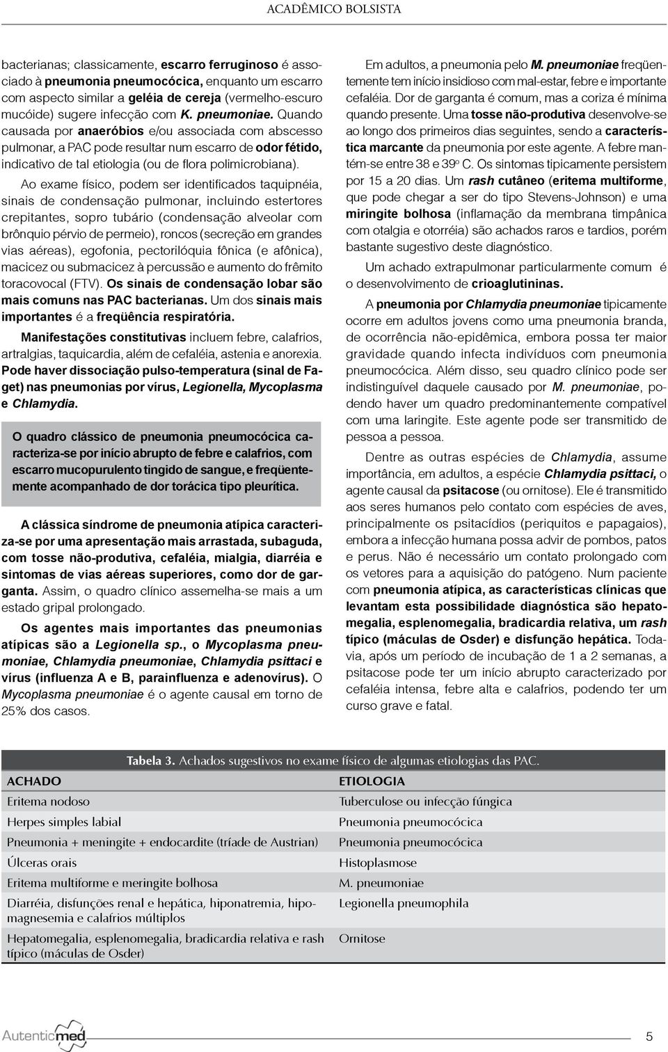 Quando causada por anaeróbios e/ou associada com abscesso pulmonar, a PAC pode resultar num escarro de odor fétido, indicativo de tal etiologia (ou de flora polimicrobiana).