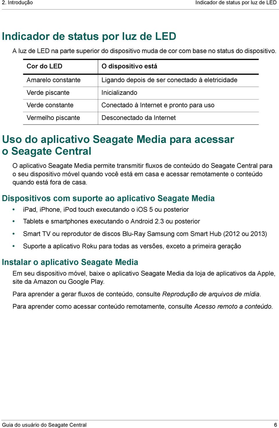 Desconectado da Internet Uso do aplicativo Seagate Media para acessar o Seagate Central O aplicativo Seagate Media permite transmitir fluxos de conteúdo do Seagate Central para o seu dispositivo