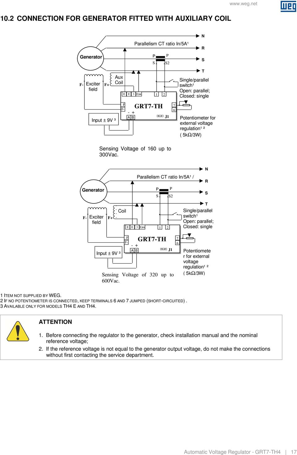 Potentiometer for external voltage regulation¹ ² ( 5kΩ/3W) ensing Voltage of 160 up to 300Vac.