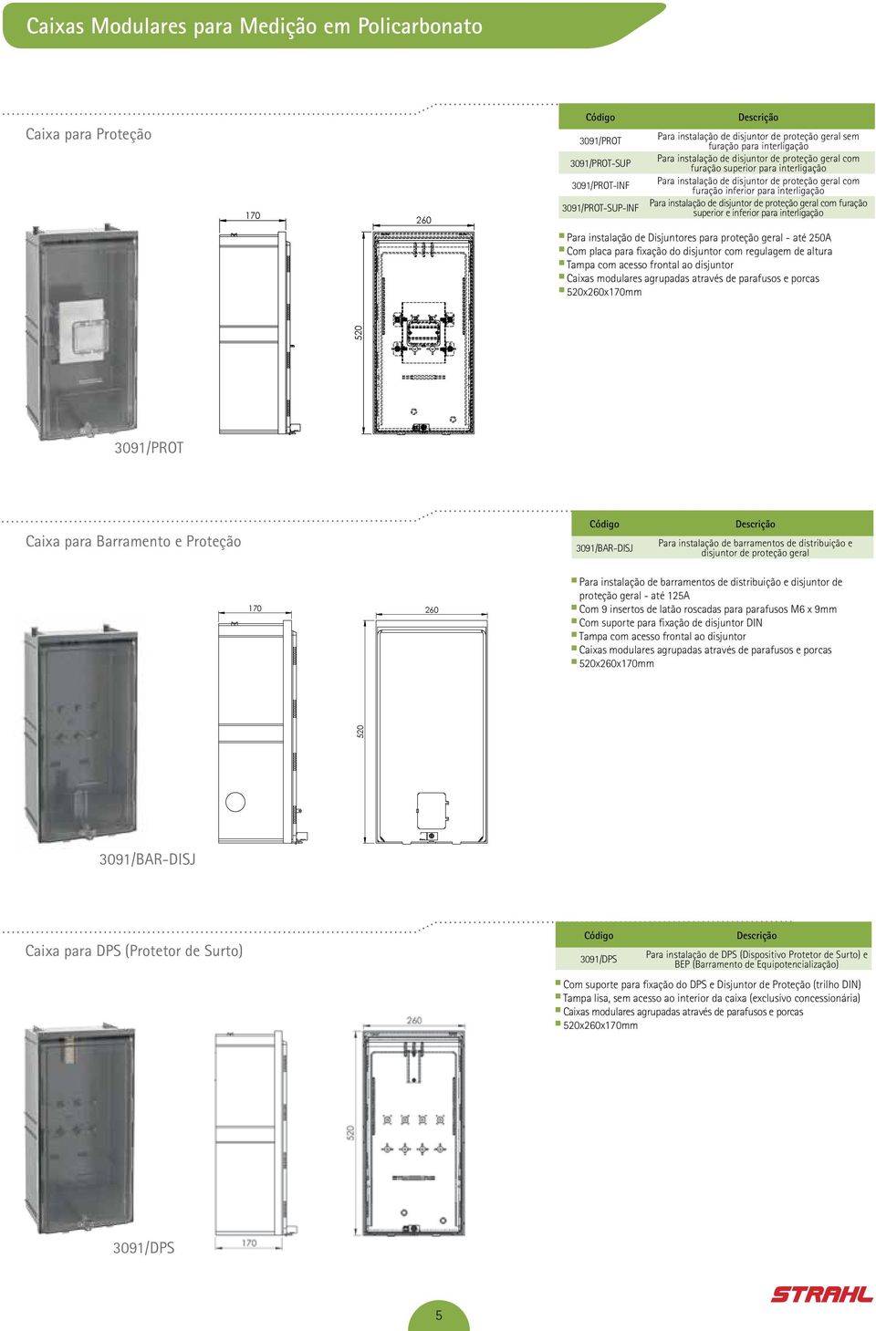 Para instalação de disjuntor de proteção geral com furação superior e inferior para interligação Para instalação de Disjuntores para proteção geral - até 250A Com placa para fixação do disjuntor com