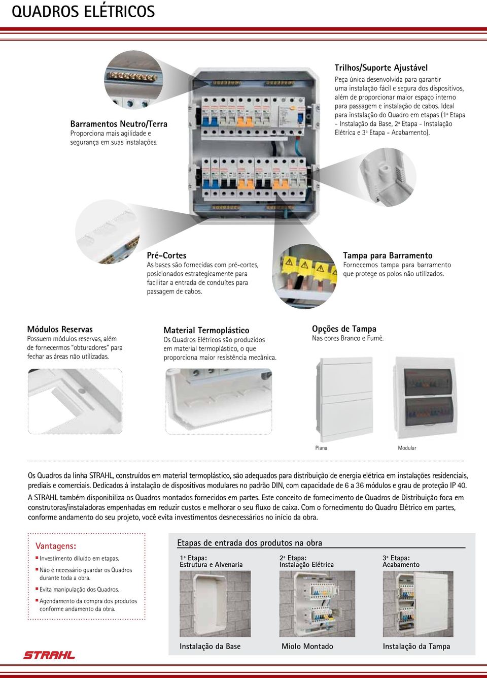 Ideal para instalação do Quadro em etapas (ª Etapa - Instalação da Base, 2ª Etapa - Instalação Elétrica e ª Etapa - Acabamento).