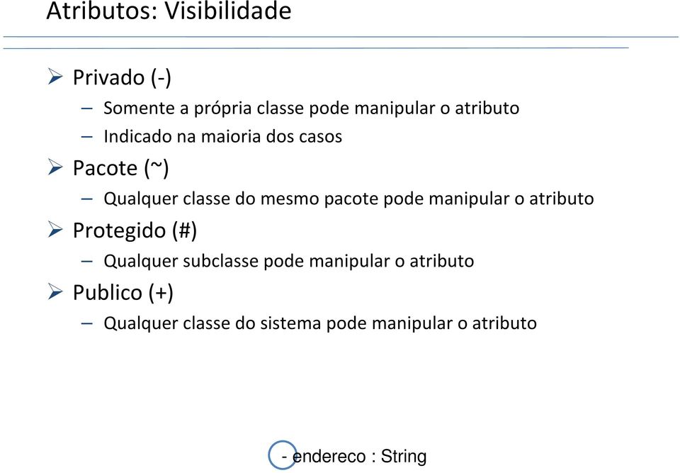 pode manipular o atributo Protegido (#) Qualquer subclasse pode manipular o