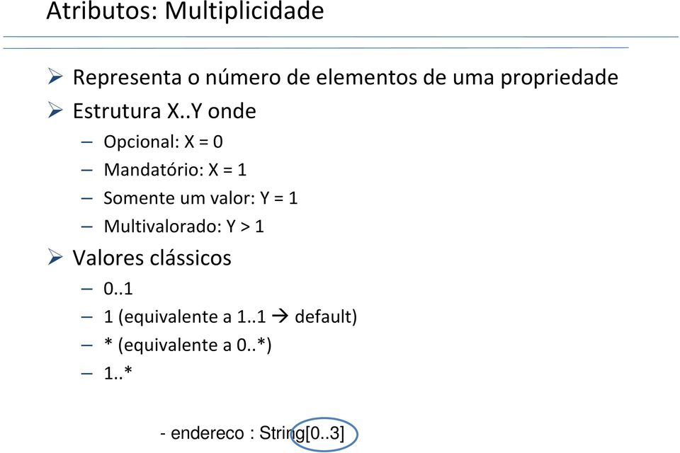 .Y onde Opcional: X = 0 Mandatório: X = 1 Somente um valor: Y = 1