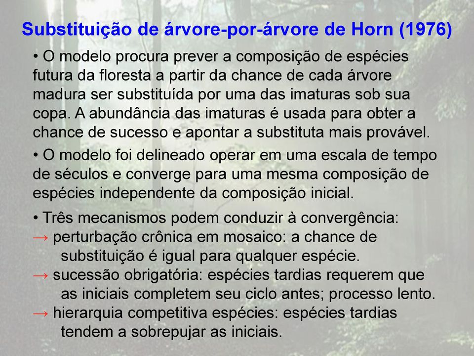 O modelo foi delineado operar em uma escala de tempo de séculos e converge para uma mesma composição de espécies independente da composição inicial.