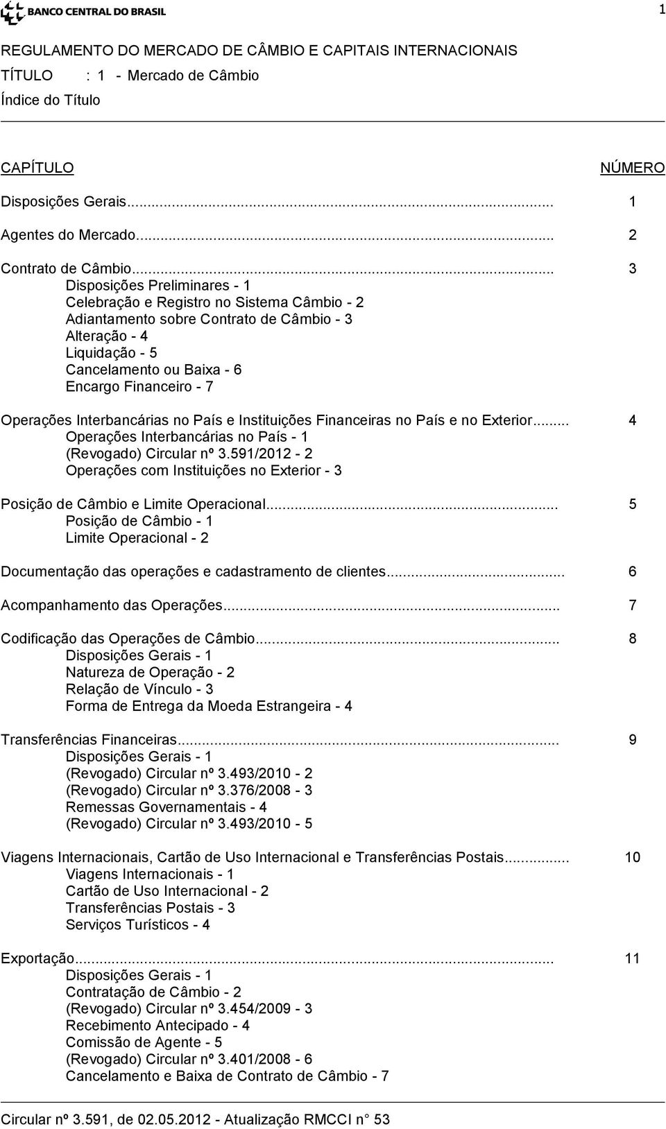 Operações Interbancárias no País e Instituições Financeiras no País e no Exterior... 4 Operações Interbancárias no País - 1 (Revogado) Circular nº 3.