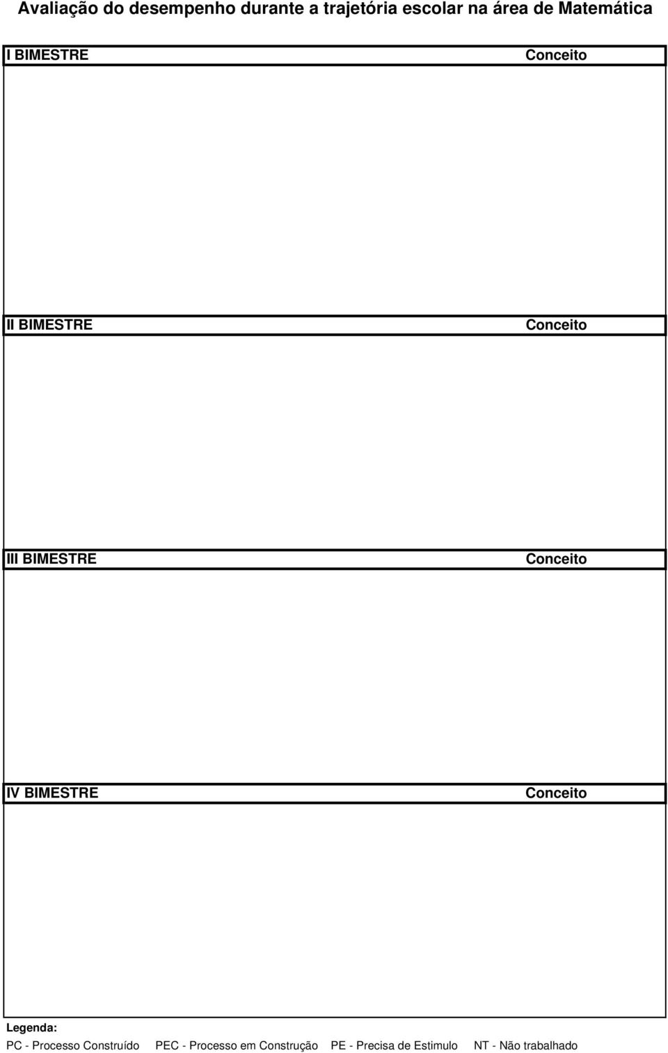 BIMESTRE Legenda: PC - Processo Construído PEC - Processo