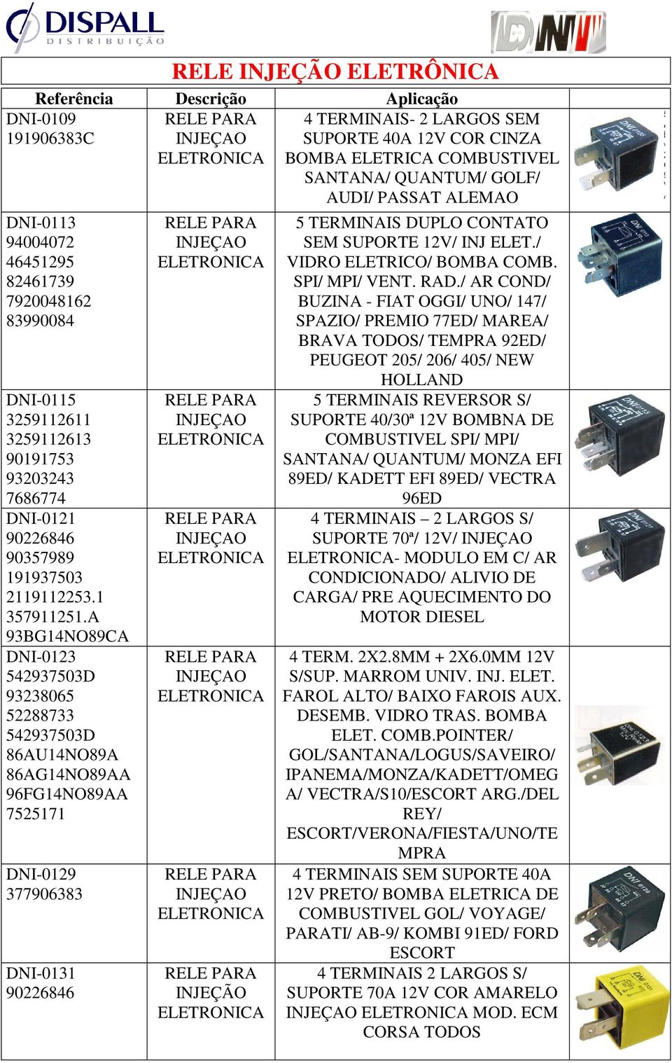 A 93BG14NO89CA DNI-0123 542937503D 93238065 52288733 542937503D 86AU14NO89A 86AG14NO89AA 96FG14NO89AA 7525171 DNI-0129 377906383 DNI-0131 90226846 PARA PARA PARA PARA PARA PARA INJEÇÃO 4 TERMINAIS- 2