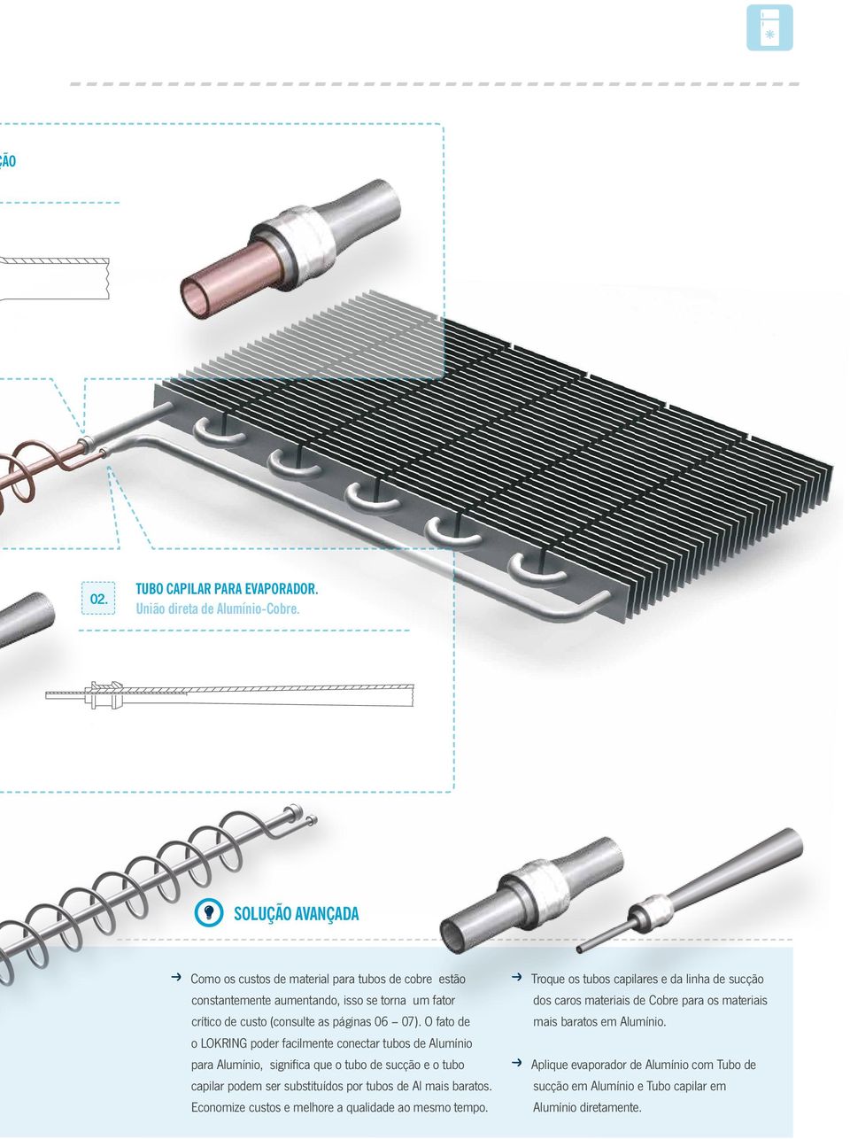 O fato de o LOKRING poder facilmente conectar tubos de Alumínio para Alumínio, significa que o tubo de sucção e o tubo capilar podem ser substituídos por tubos de Al mais