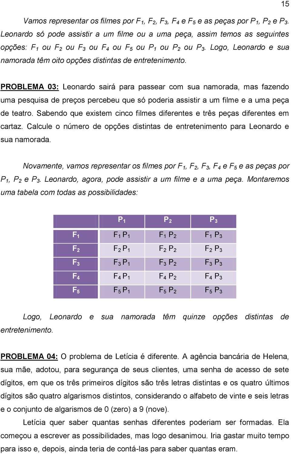 Logo, Leonardo e sua namorada têm oito opções distintas de entretenimento.