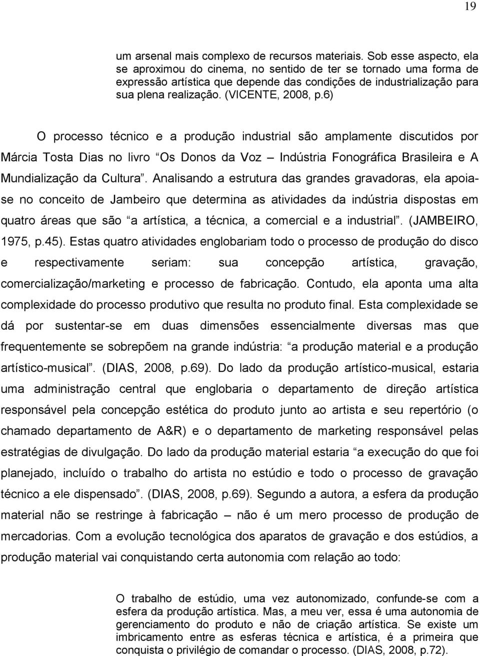 6) O processo técnico e a produção industrial são amplamente discutidos por Márcia Tosta Dias no livro Os Donos da Voz Indústria Fonográfica Brasileira e A Mundialização da Cultura.