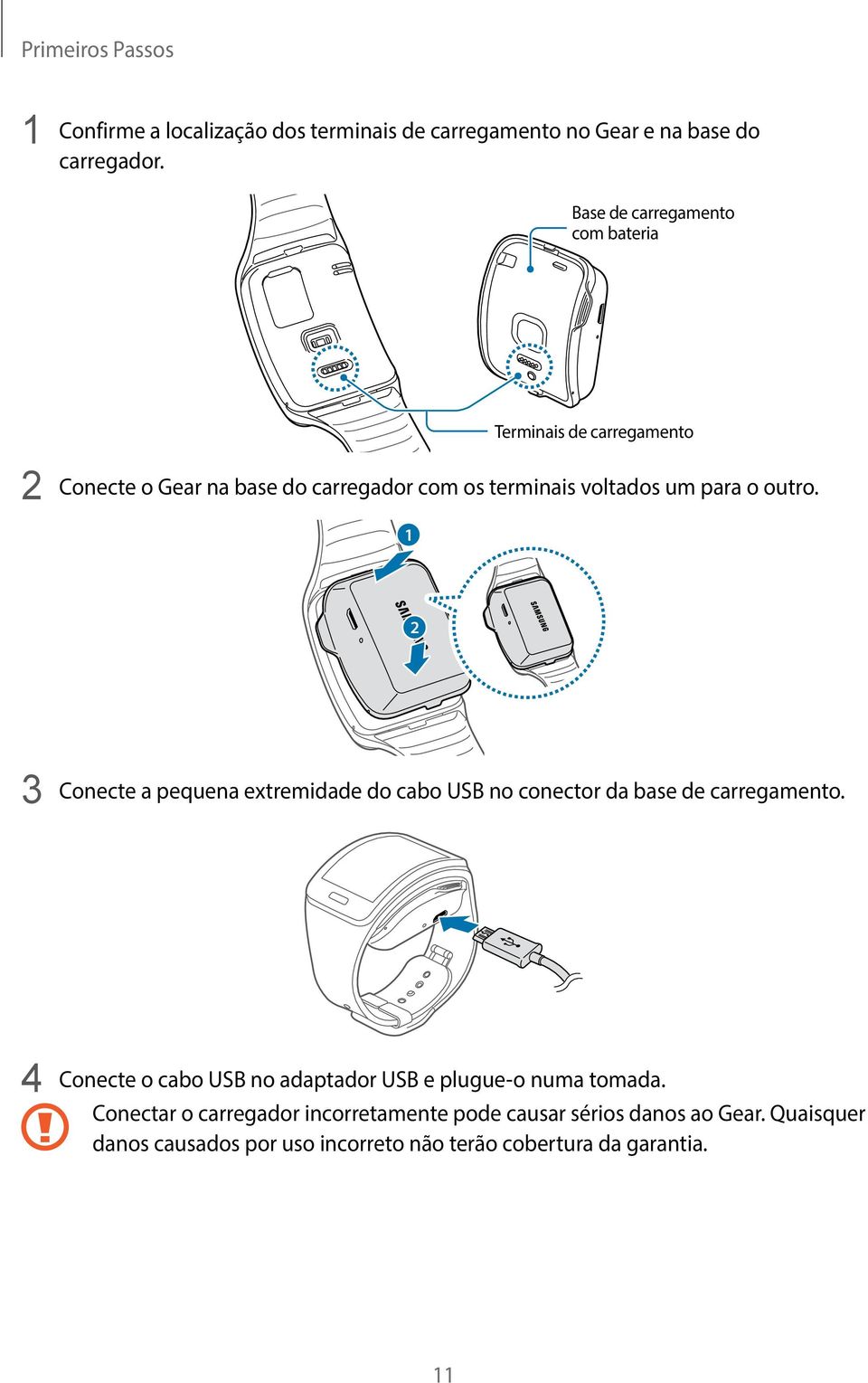 outro. 1 2 3 Conecte a pequena extremidade do cabo USB no conector da base de carregamento.