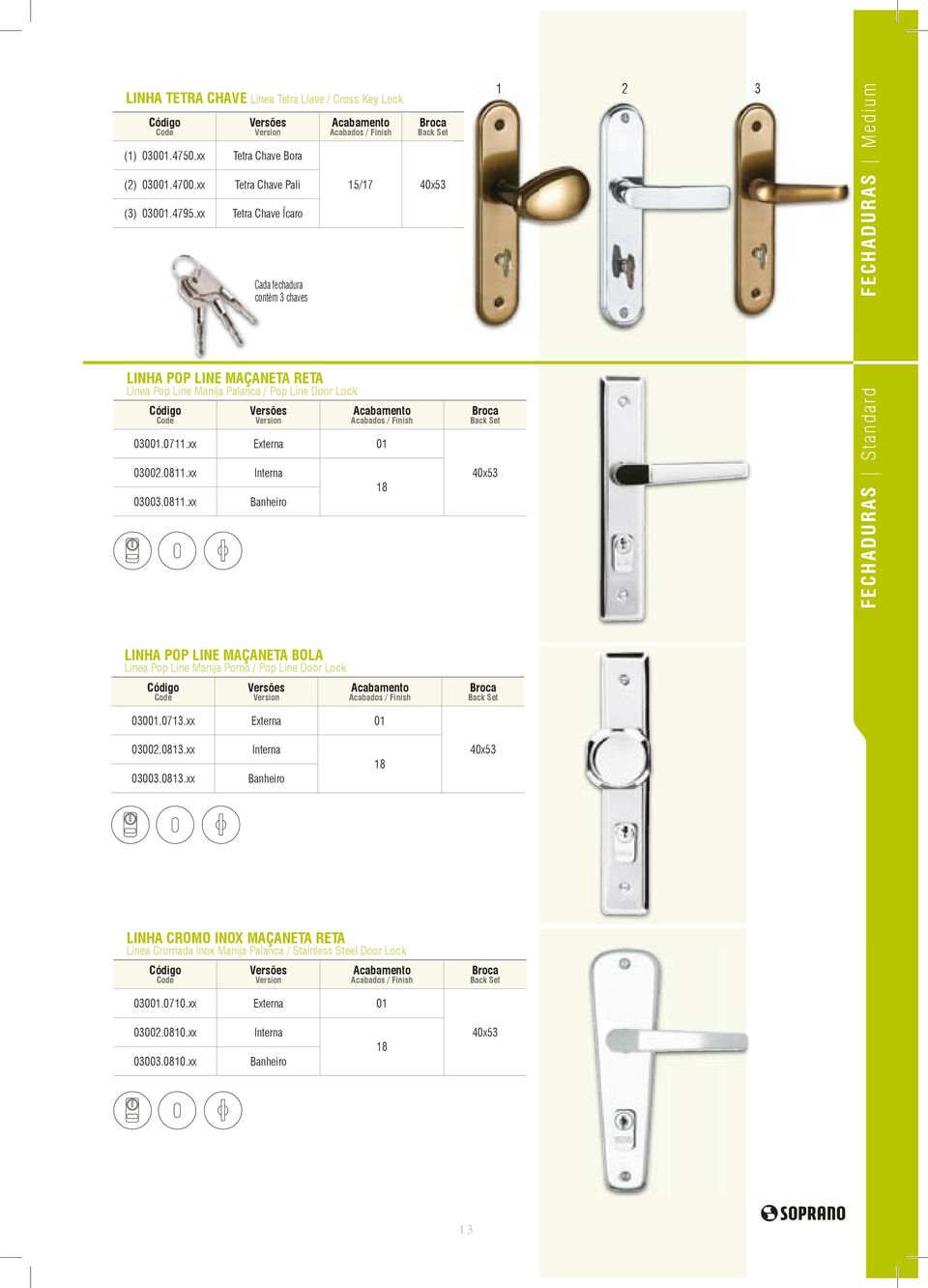 xx Externa 01 03002.0811.xx 03003.0811.xx Interna Banheiro 18 40x53 FECHADURAS Standard LINHA POP LINE MAÇANETA BOLA Línea Pop Line Manija Pomo / Pop Line Door Lock 03001.0713.